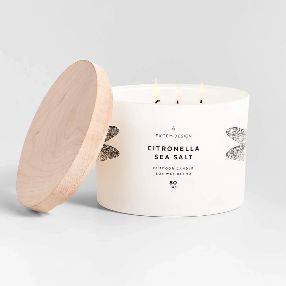 NWT Crate & Barrel Skeem Sea Salt Citronella Outdoor Patio Candle 3 Wick 80 Hrs